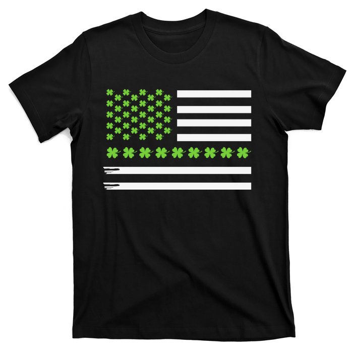 St PatrickS Day Distressed American Flag Shamrock T-Shirt