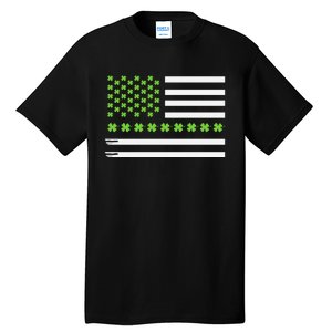 St PatrickS Day Distressed American Flag Shamrock Tall T-Shirt