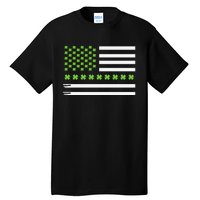 St PatrickS Day Distressed American Flag Shamrock Tall T-Shirt