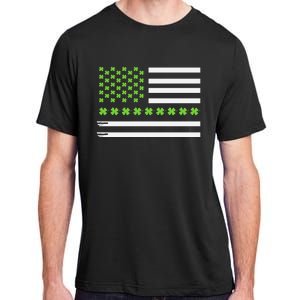 St PatrickS Day Distressed American Flag Shamrock Adult ChromaSoft Performance T-Shirt