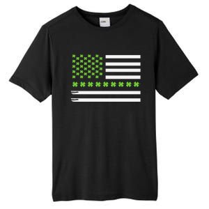 St PatrickS Day Distressed American Flag Shamrock Tall Fusion ChromaSoft Performance T-Shirt