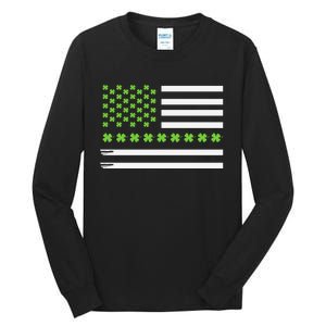 St PatrickS Day Distressed American Flag Shamrock Tall Long Sleeve T-Shirt