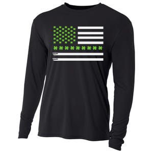 St PatrickS Day Distressed American Flag Shamrock Cooling Performance Long Sleeve Crew