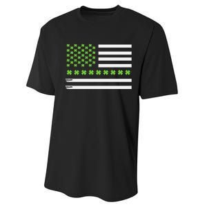 St PatrickS Day Distressed American Flag Shamrock Performance Sprint T-Shirt