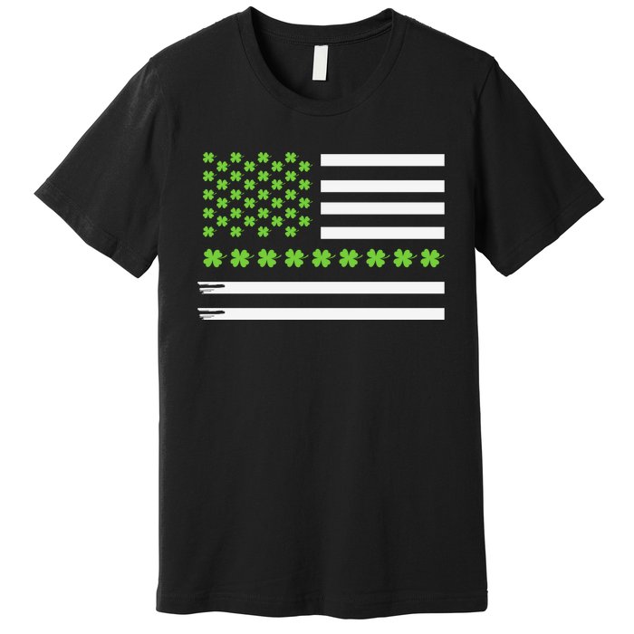 St PatrickS Day Distressed American Flag Shamrock Premium T-Shirt