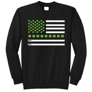 St PatrickS Day Distressed American Flag Shamrock Tall Sweatshirt