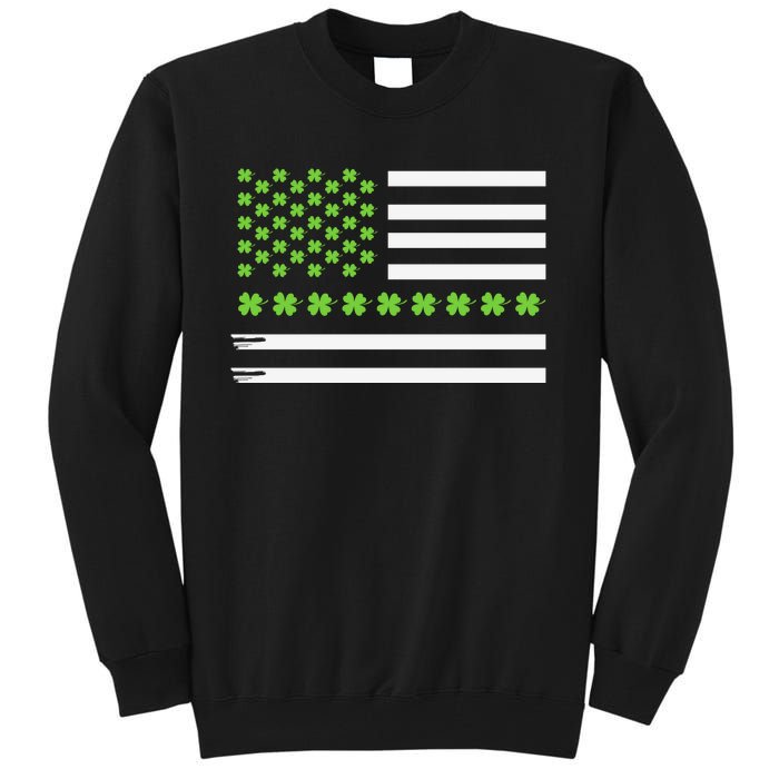 St PatrickS Day Distressed American Flag Shamrock Tall Sweatshirt