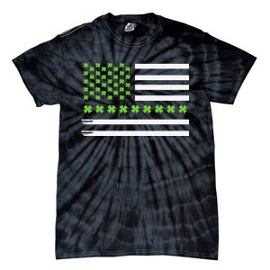 St PatrickS Day Distressed American Flag Shamrock Tie-Dye T-Shirt