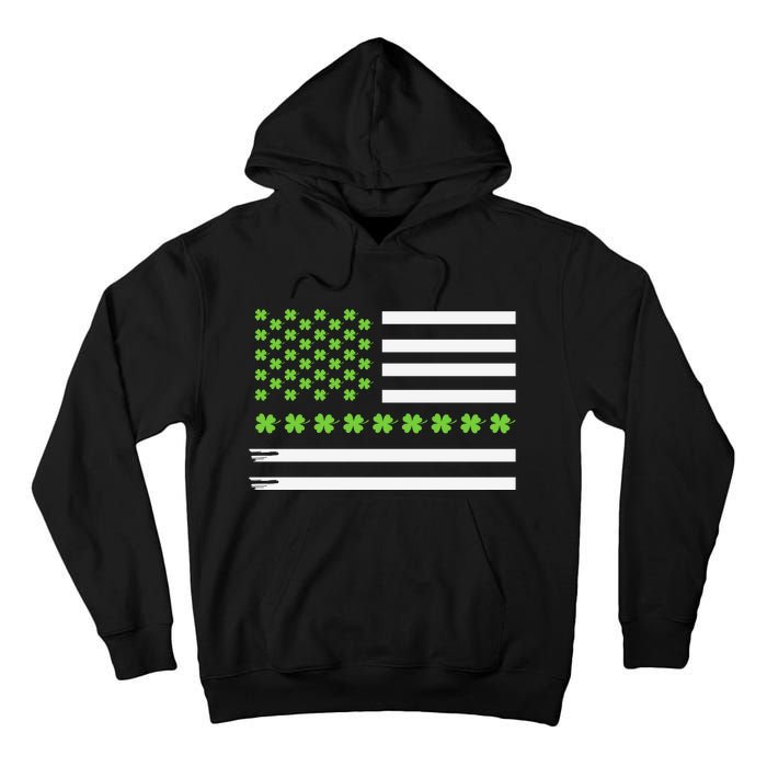 St PatrickS Day Distressed American Flag Shamrock Tall Hoodie