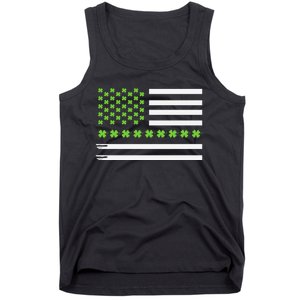 St PatrickS Day Distressed American Flag Shamrock Tank Top