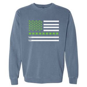 St PatrickS Day Distressed American Flag Shamrock Garment-Dyed Sweatshirt