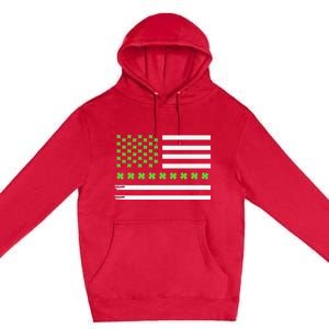 St PatrickS Day Distressed American Flag Shamrock Premium Pullover Hoodie