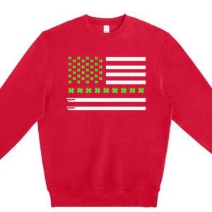 St PatrickS Day Distressed American Flag Shamrock Premium Crewneck Sweatshirt