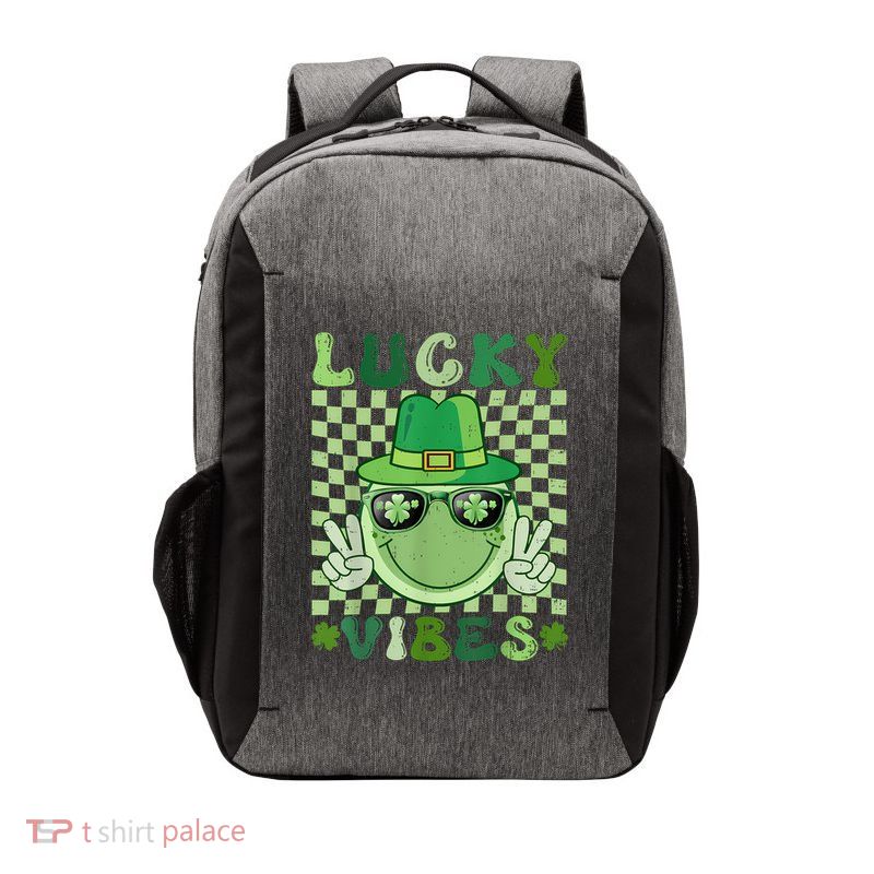St Patricks Day For Women Lucky Vibes Groovy Vector Backpack