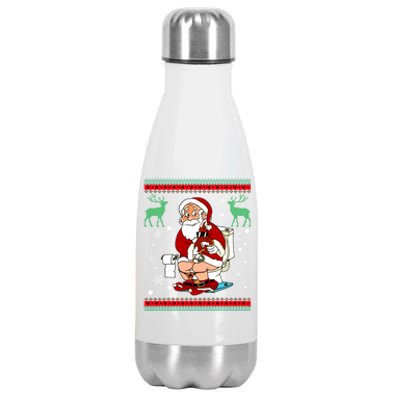 Santa Pooping Down The Chimney Ugly Sweater Christmas Meaningful Gift Stainless Steel Insulated Water Bottle