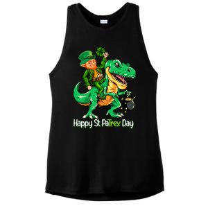 St Patricks Day Shirts Leprechaun Riding Dinosaur Gift Ladies PosiCharge Tri-Blend Wicking Tank