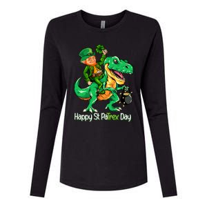 St Patricks Day Shirts Leprechaun Riding Dinosaur Gift Womens Cotton Relaxed Long Sleeve T-Shirt