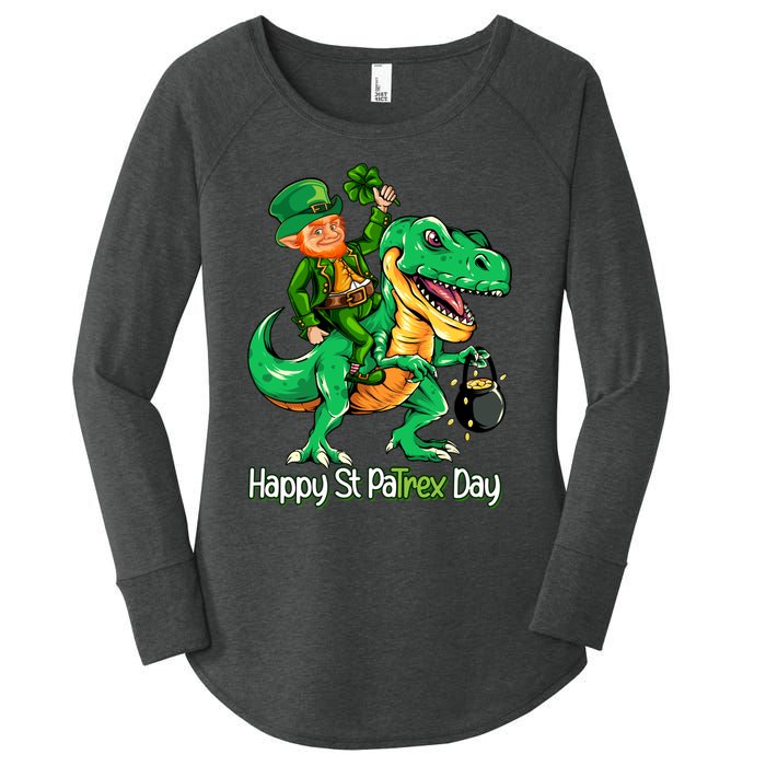 St Patricks Day Shirts Leprechaun Riding Dinosaur Gift Women's Perfect Tri Tunic Long Sleeve Shirt