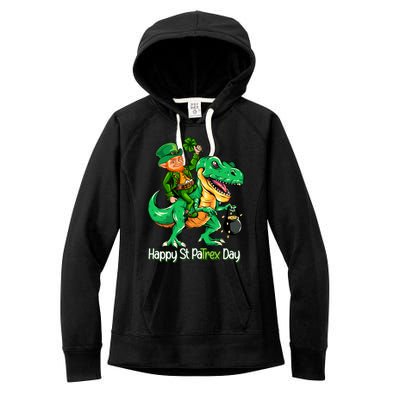 St Patricks Day Shirts Leprechaun Riding Dinosaur Gift Women's Fleece Hoodie