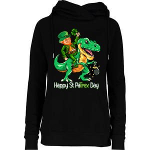 St Patricks Day Shirts Leprechaun Riding Dinosaur Gift Womens Funnel Neck Pullover Hood