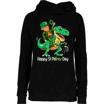 St Patricks Day Shirts Leprechaun Riding Dinosaur Gift Womens Funnel Neck Pullover Hood