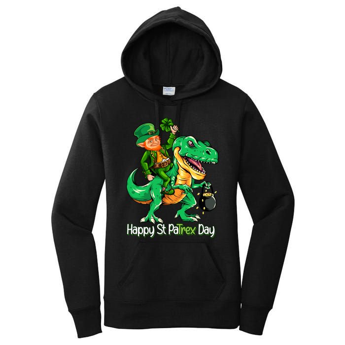 St Patricks Day Shirts Leprechaun Riding Dinosaur Gift Women's Pullover Hoodie