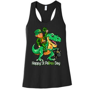 St Patricks Day Shirts Leprechaun Riding Dinosaur Gift Women's Racerback Tank