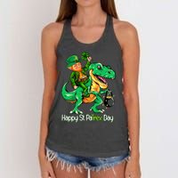 St Patricks Day Shirts Leprechaun Riding Dinosaur Gift Women's Knotted Racerback Tank