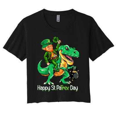 St Patricks Day Shirts Leprechaun Riding Dinosaur Gift Women's Crop Top Tee