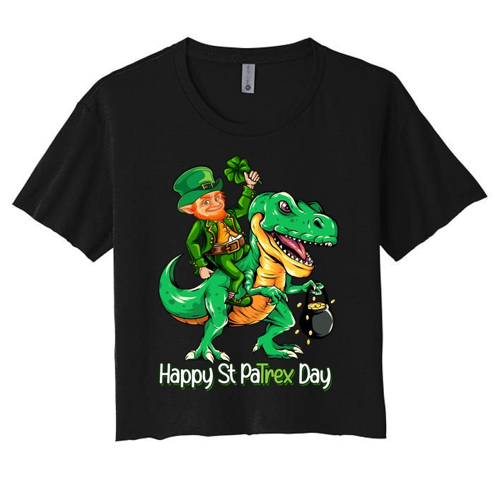 St Patricks Day Shirts Leprechaun Riding Dinosaur Gift Women's Crop Top Tee