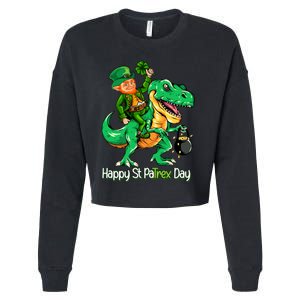 St Patricks Day Shirts Leprechaun Riding Dinosaur Gift Cropped Pullover Crew