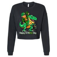 St Patricks Day Shirts Leprechaun Riding Dinosaur Gift Cropped Pullover Crew