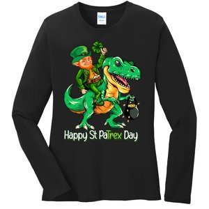 St Patricks Day Shirts Leprechaun Riding Dinosaur Gift Ladies Long Sleeve Shirt