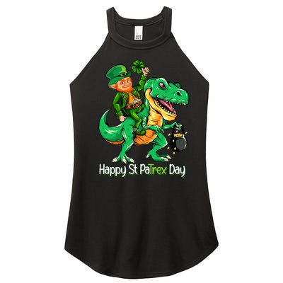 St Patricks Day Shirts Leprechaun Riding Dinosaur Gift Women's Perfect Tri Rocker Tank