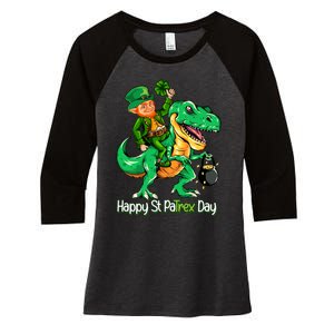 St Patricks Day Shirts Leprechaun Riding Dinosaur Gift Women's Tri-Blend 3/4-Sleeve Raglan Shirt