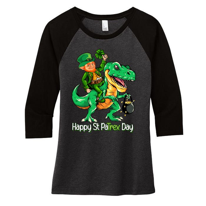 St Patricks Day Shirts Leprechaun Riding Dinosaur Gift Women's Tri-Blend 3/4-Sleeve Raglan Shirt