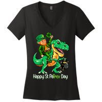 St Patricks Day Shirts Leprechaun Riding Dinosaur Gift Women's V-Neck T-Shirt