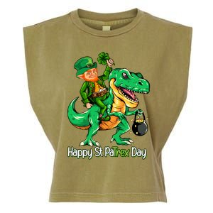 St Patricks Day Shirts Leprechaun Riding Dinosaur Gift Garment-Dyed Women's Muscle Tee