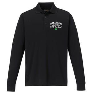 ST PATRICK’S DAY, SHENANIGANS IS NOT MY MIDDLE NAME Design Performance Long Sleeve Polo