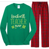 St Patricks Day Teaching Luckiest Teacher Ever Gift Long Sleeve Pajama Set