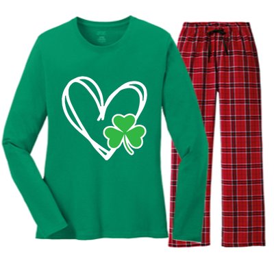 St Patricks Day Shirts Heart Shamrock Irish Women's Long Sleeve Flannel Pajama Set 