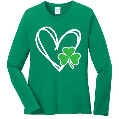 St Patricks Day Shirts Heart Shamrock Irish Ladies Long Sleeve Shirt