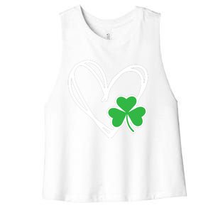 St Patricks Day Shirts Heart Shamrock Irish Women's Racerback Cropped Tank