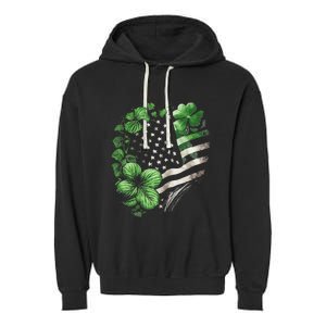 St Patricks Day Shamrock American Flag Retro Garment-Dyed Fleece Hoodie