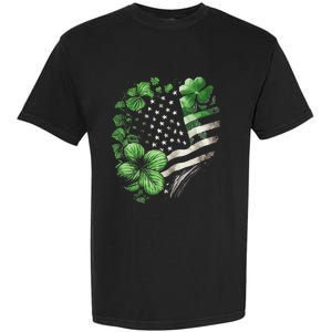 St Patricks Day Shamrock American Flag Retro Garment-Dyed Heavyweight T-Shirt