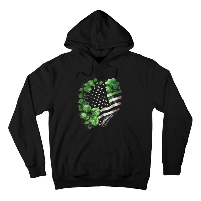 St Patricks Day Shamrock American Flag Retro Hoodie