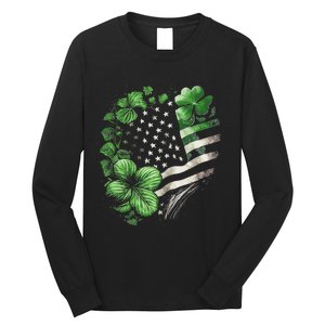 St Patricks Day Shamrock American Flag Retro Long Sleeve Shirt