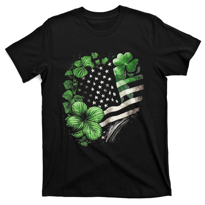 St Patricks Day Shamrock American Flag Retro T-Shirt