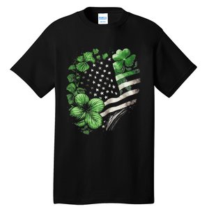 St Patricks Day Shamrock American Flag Retro Tall T-Shirt