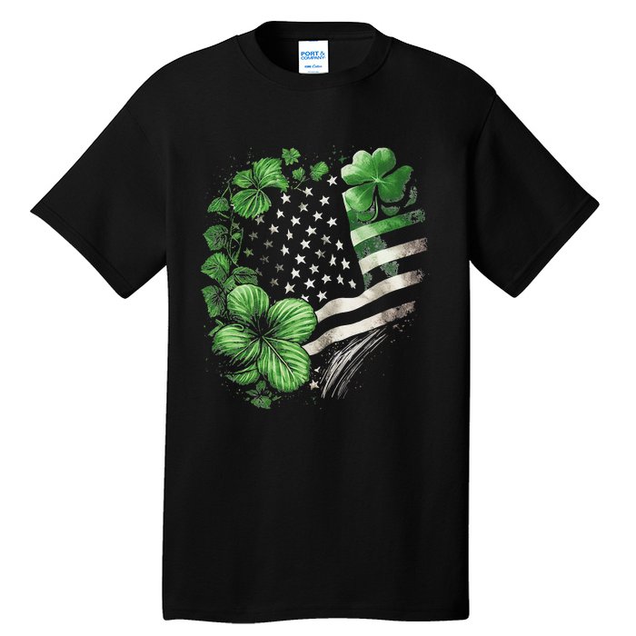 St Patricks Day Shamrock American Flag Retro Tall T-Shirt